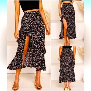 NWT Floral Ruffled Split Skirt